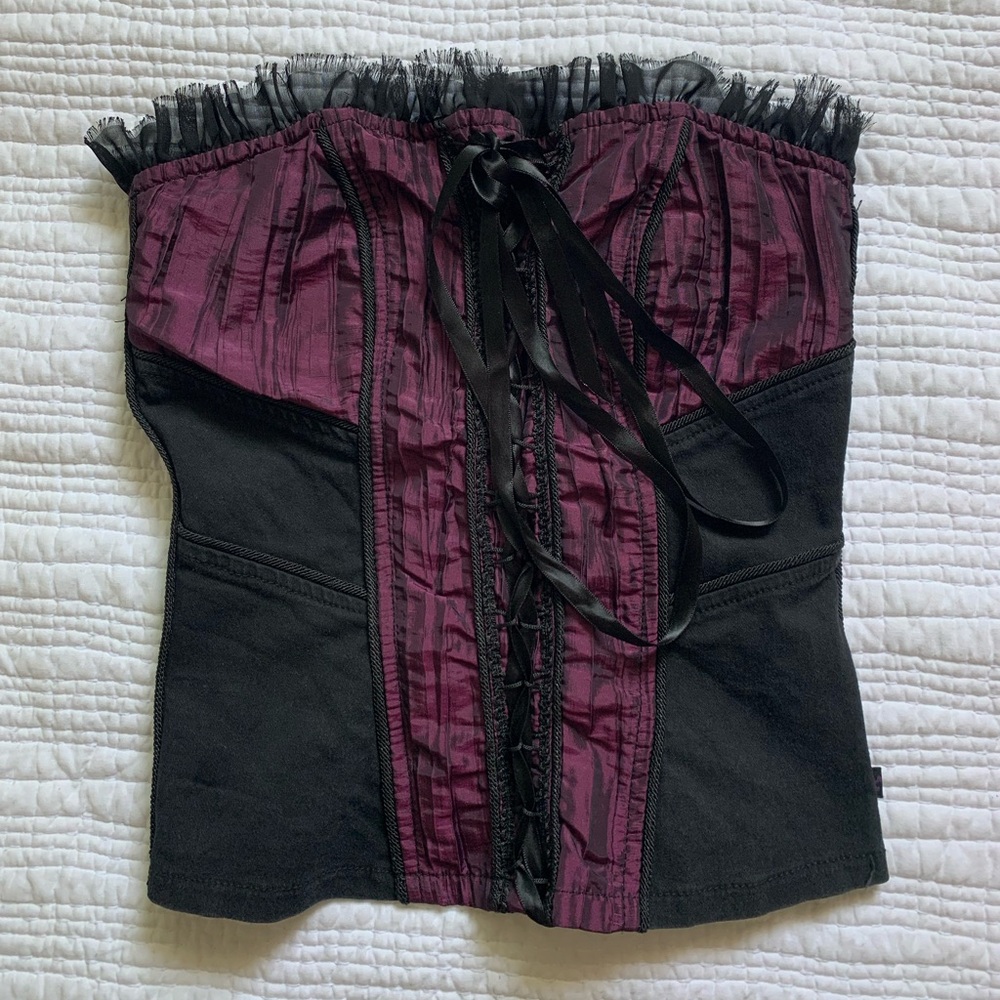 Royal Bones Black and Purple Corset Lace Up Top